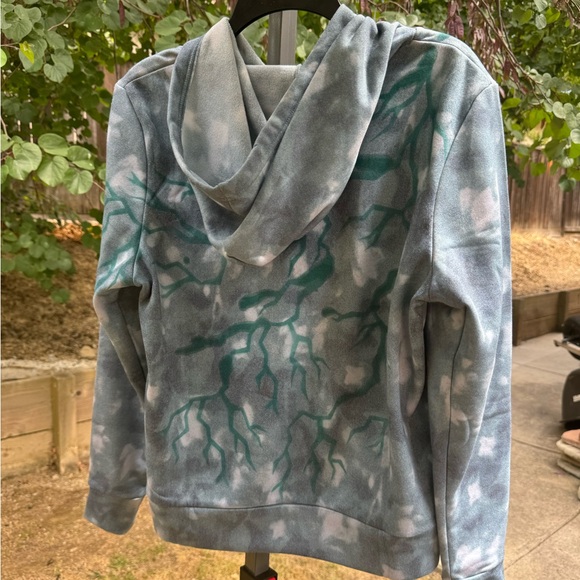 Fabric Spray Paint Design Apparel | "Teal Thunder" Blue Green Tie Dye Hoodie - Picture 6 of 7
